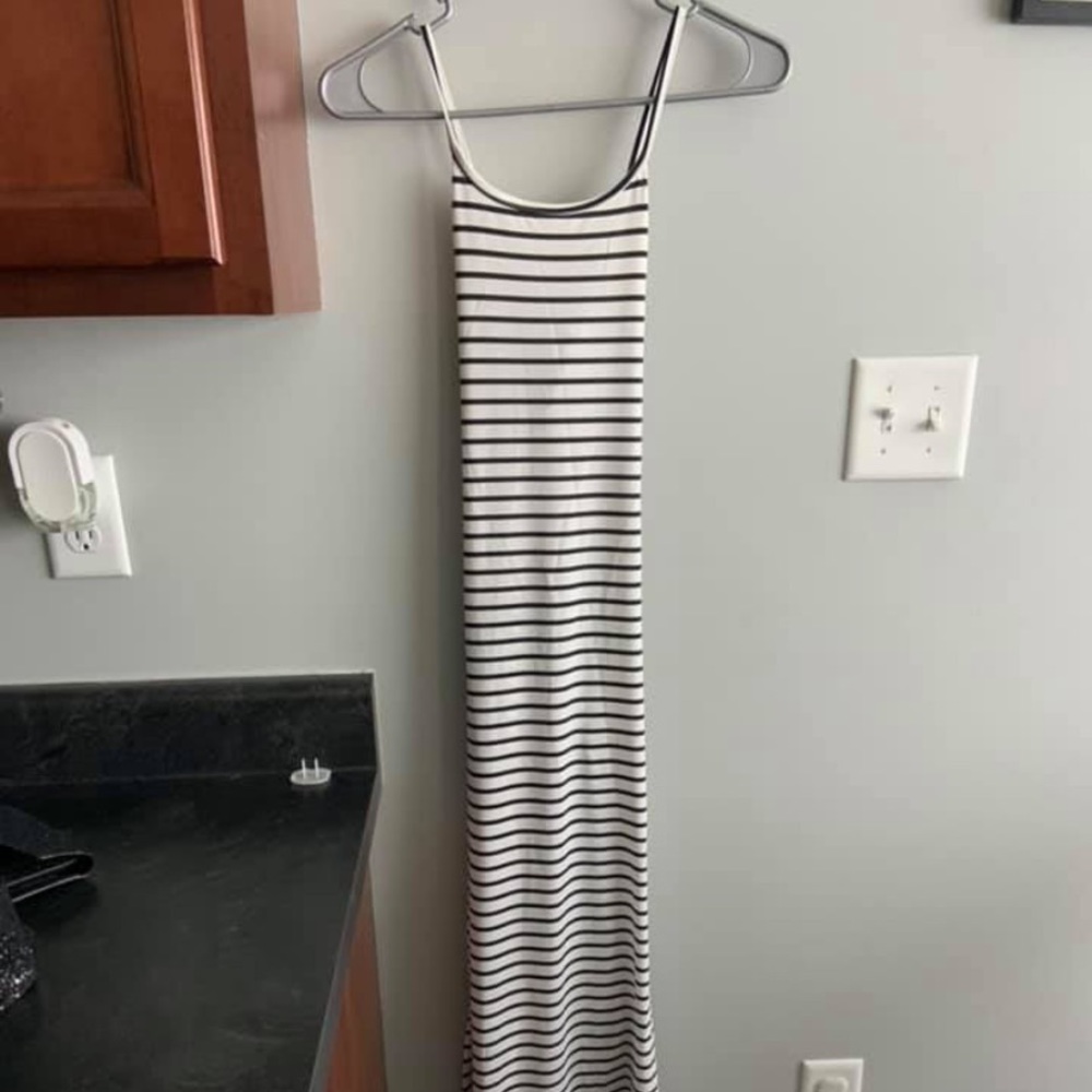 Long black and white striped dress
